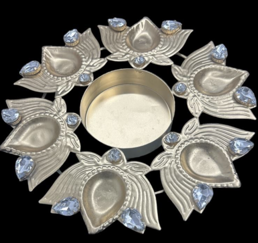 Lotus Shaped Diya Uruli with Crystal 11.5 inches